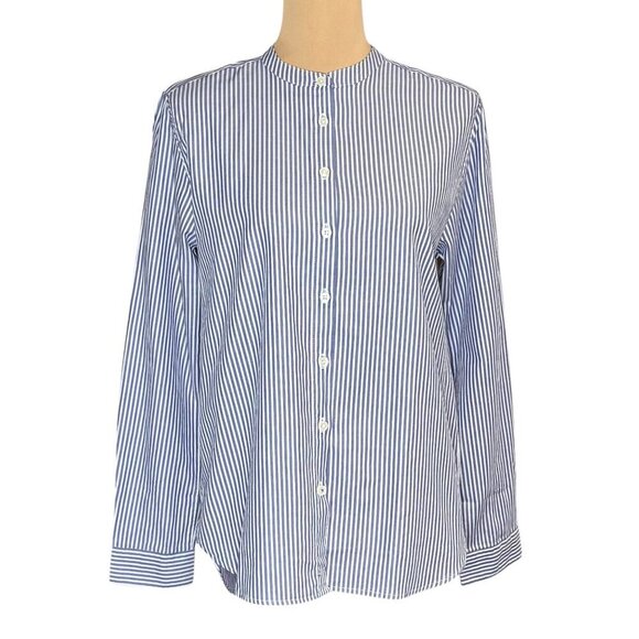 Cargo Crew 100% Cotton Striped Shirt Sz.L Blue White Band Collar Staple Preppy - Picture 11 of 11